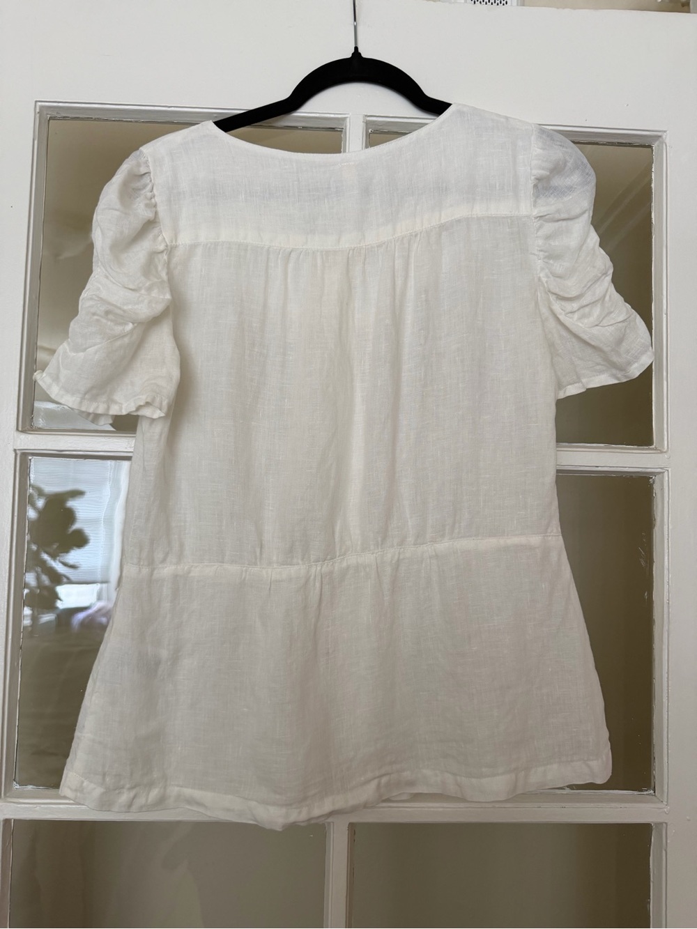 Meadow Rue White Linen Button-Front Puff Sleeve Tunic - Picture 3 of 3